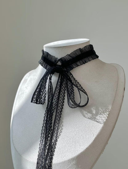 Gothic Noir Ruffle Lace Choker Necklace