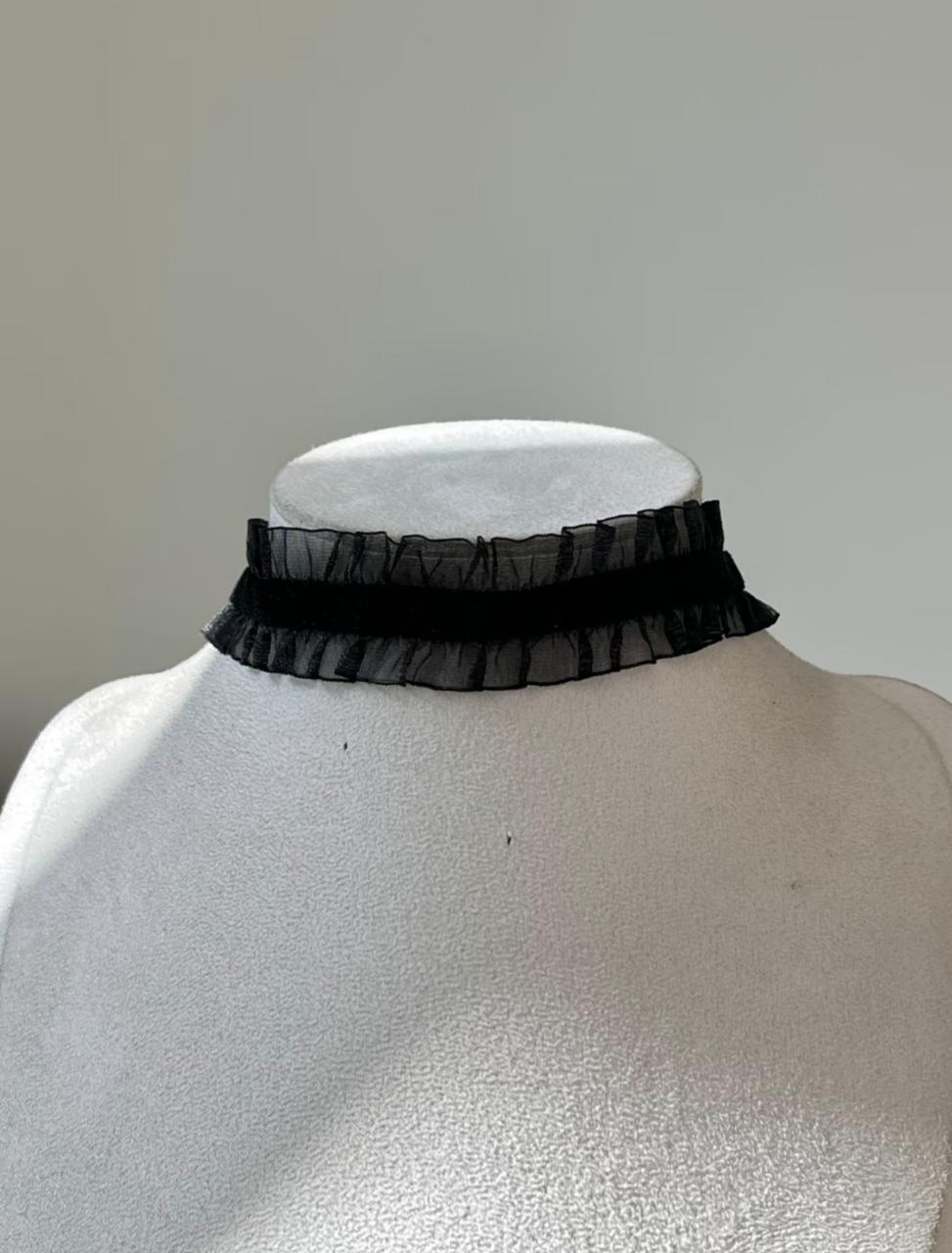 Gothic Noir Ruffle Lace Choker Necklace