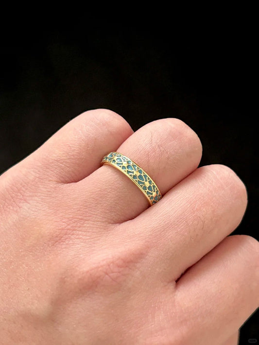 Azure Clover Enamel Adjustable Ring