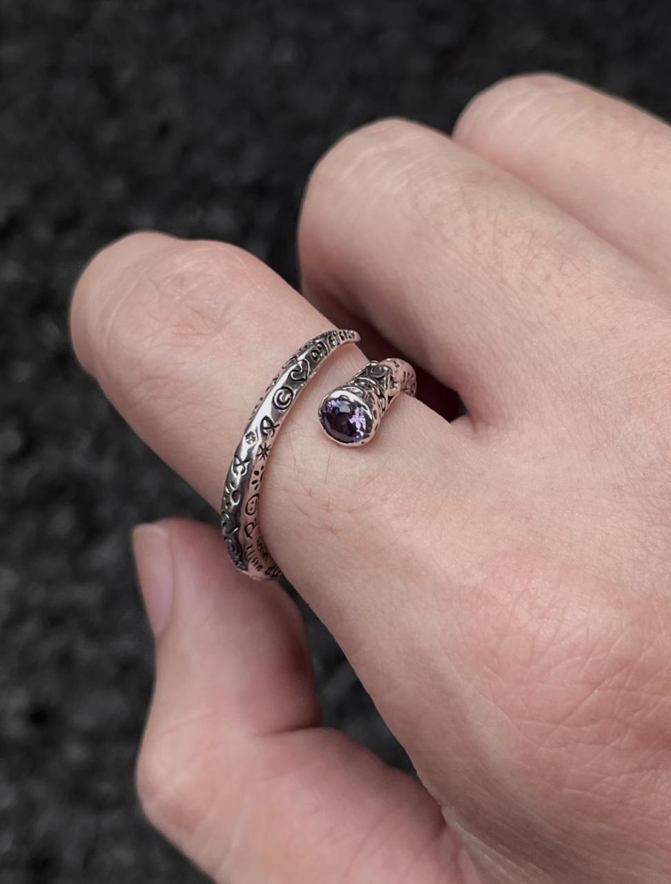 Amethyst Engraved Open Ring