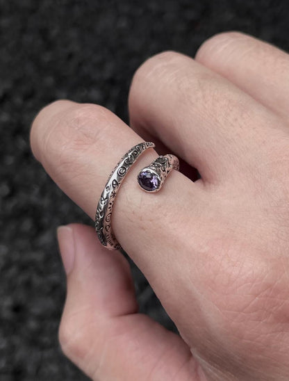 Amethyst Engraved Open Ring