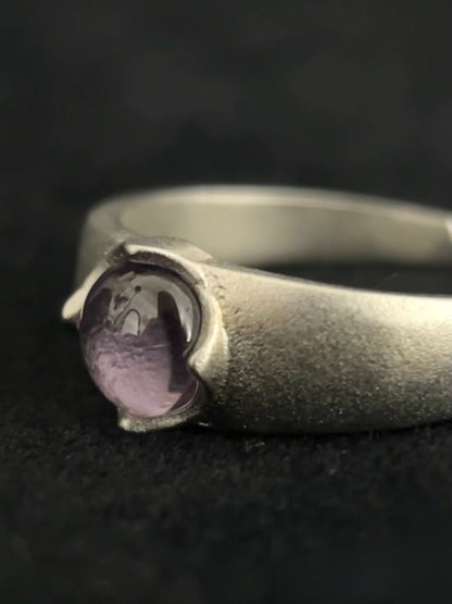 Silver Adjustable Ring With Purple Stone