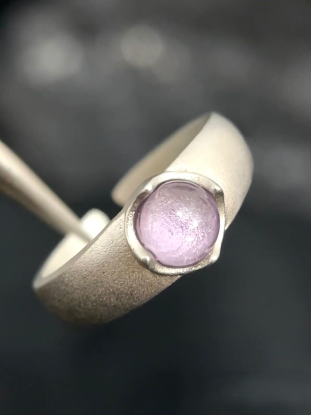 Silver Adjustable Ring With Purple Stone