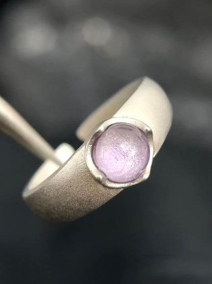 Silver Adjustable Ring With Purple Stone