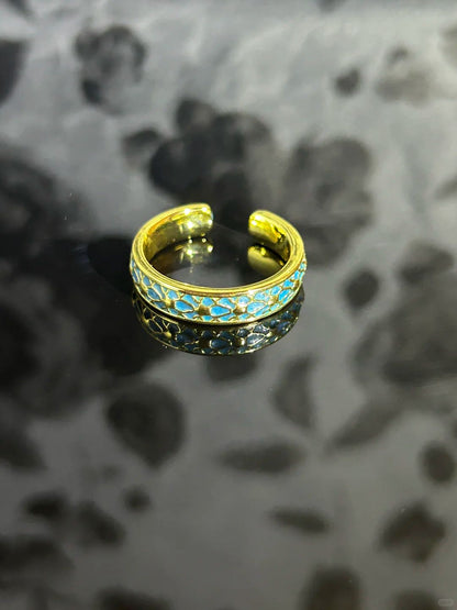 Azure Clover Enamel Adjustable Ring