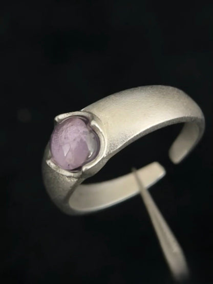 Silver Adjustable Ring With Purple Stone