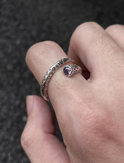 Amethyst Engraved Open Ring