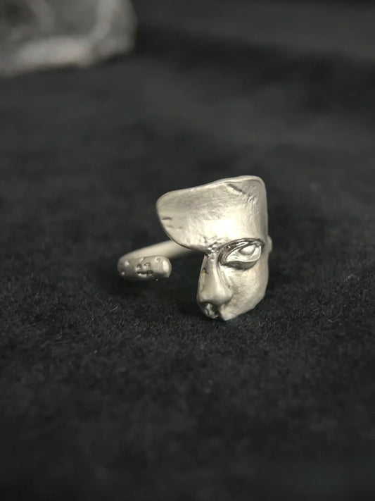 Silver Abstract Face Ring