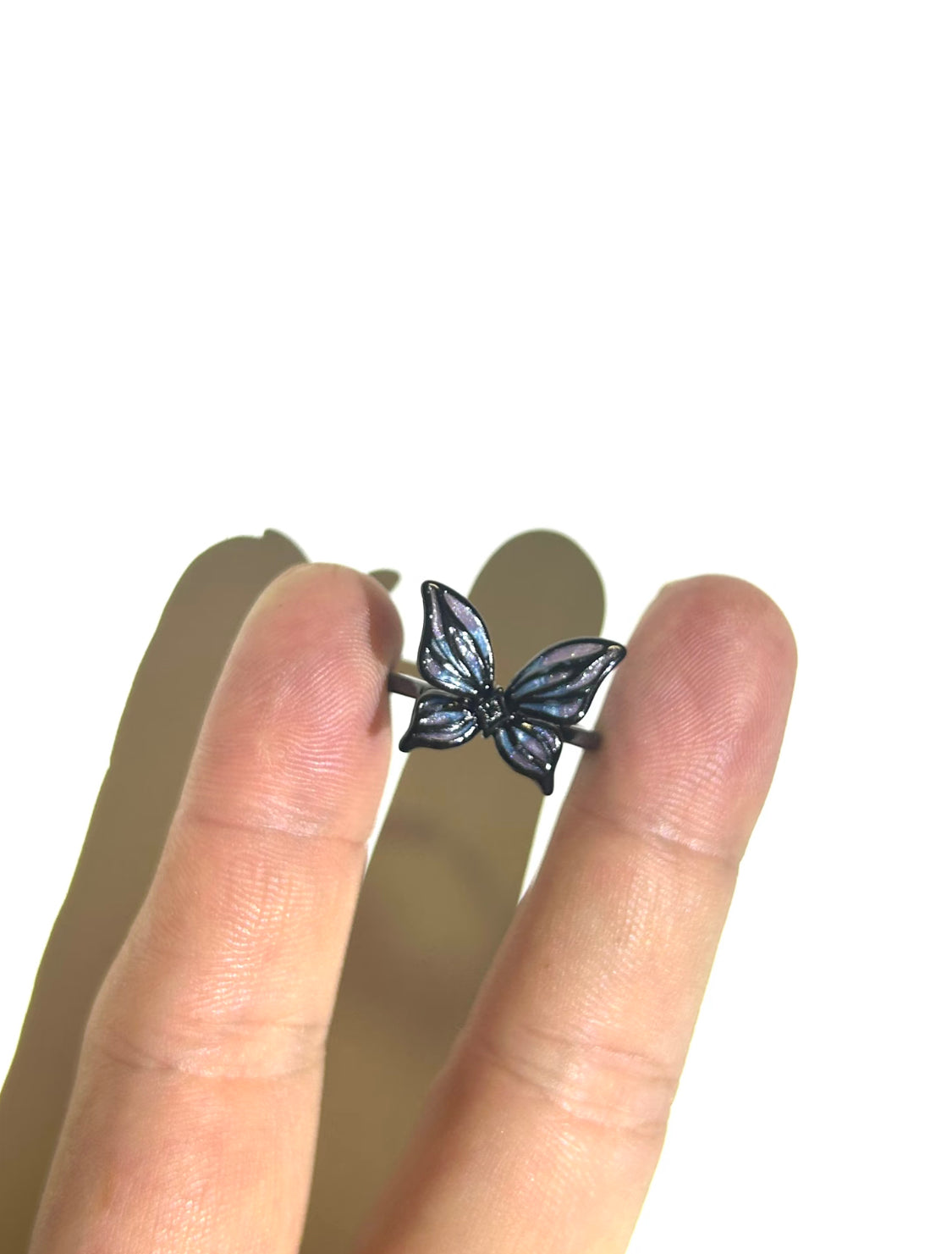 Midnight Iridescent Butterfly Adjustable Ring