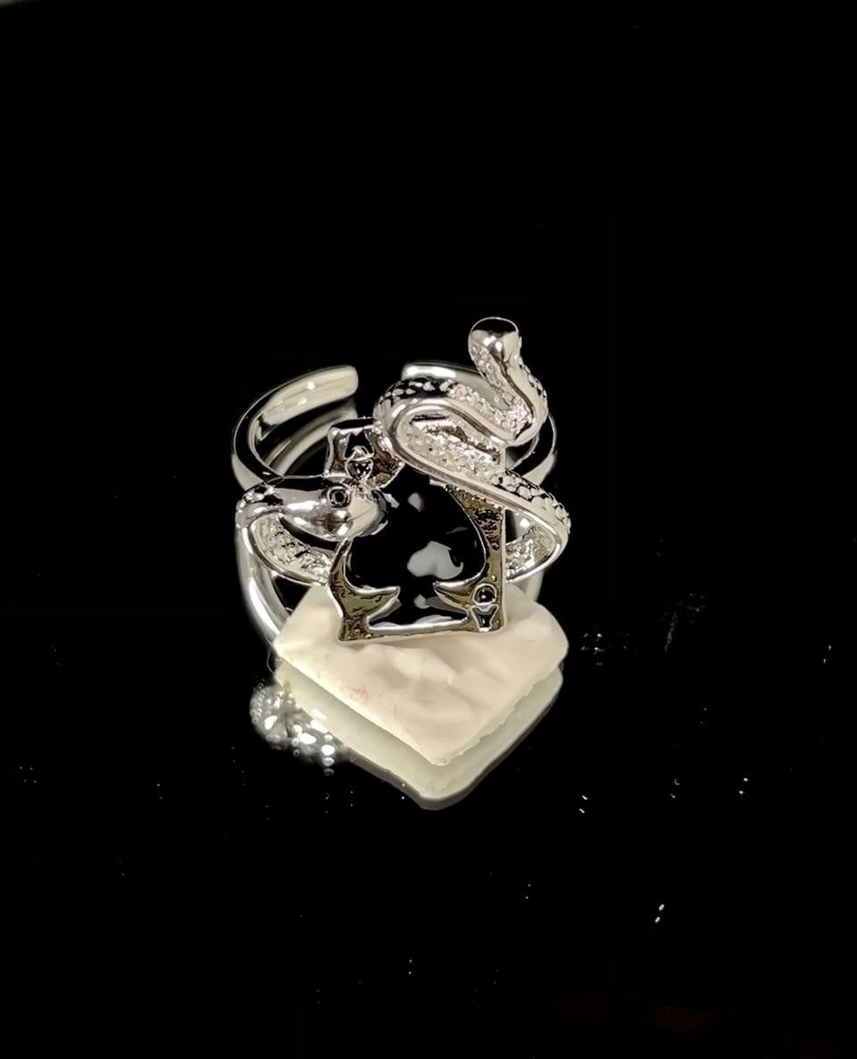 Black Enamel Spade Snake Ring