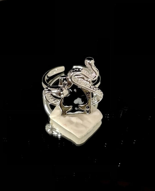 Black Enamel Spade Snake Ring