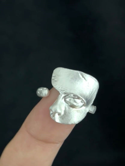 Silver Abstract Face Ring
