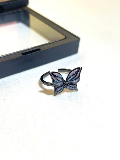 Midnight Iridescent Butterfly Adjustable Ring
