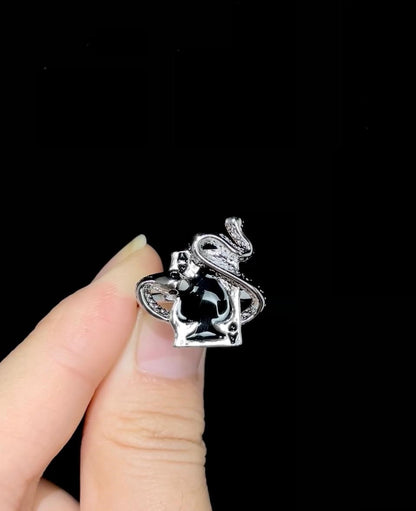 Black Enamel Spade Snake Ring