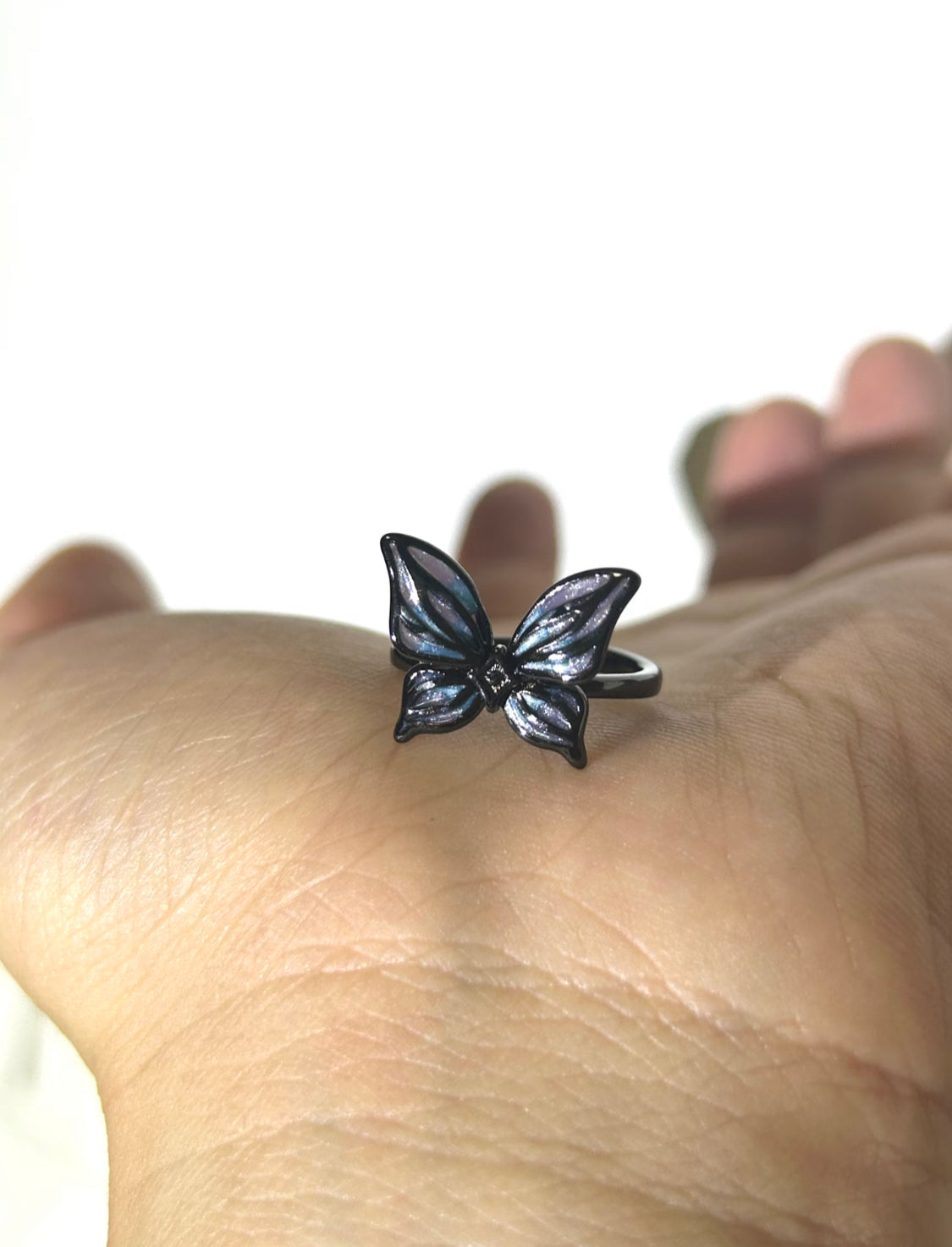 Midnight Iridescent Butterfly Adjustable Ring