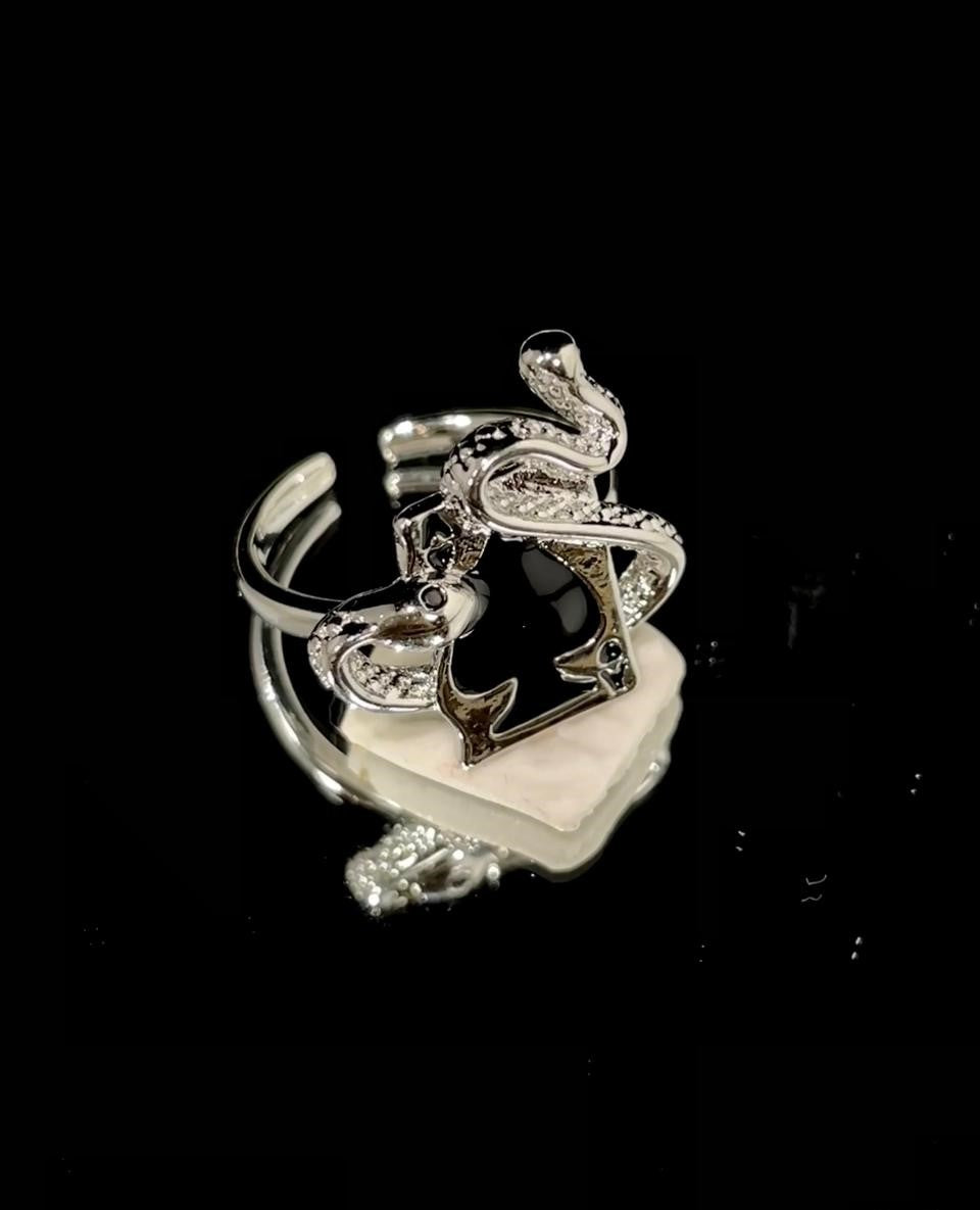 Black Enamel Spade Snake Ring