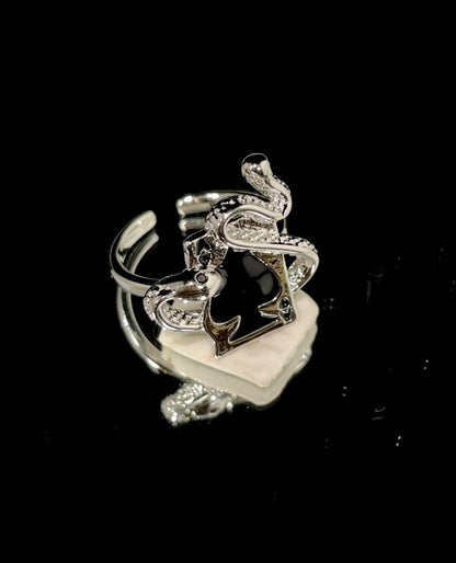 Black Enamel Spade Snake Ring