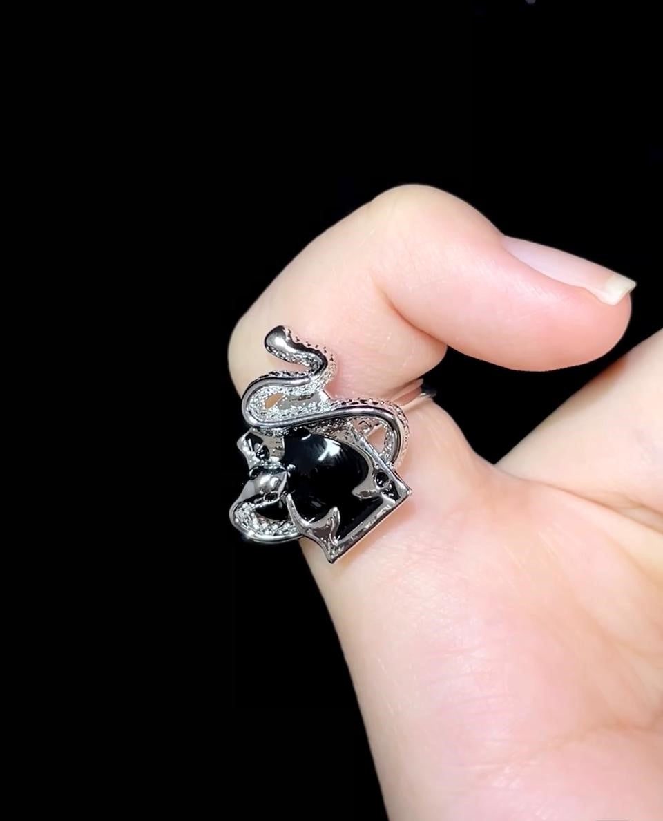 Black Enamel Spade Snake Ring
