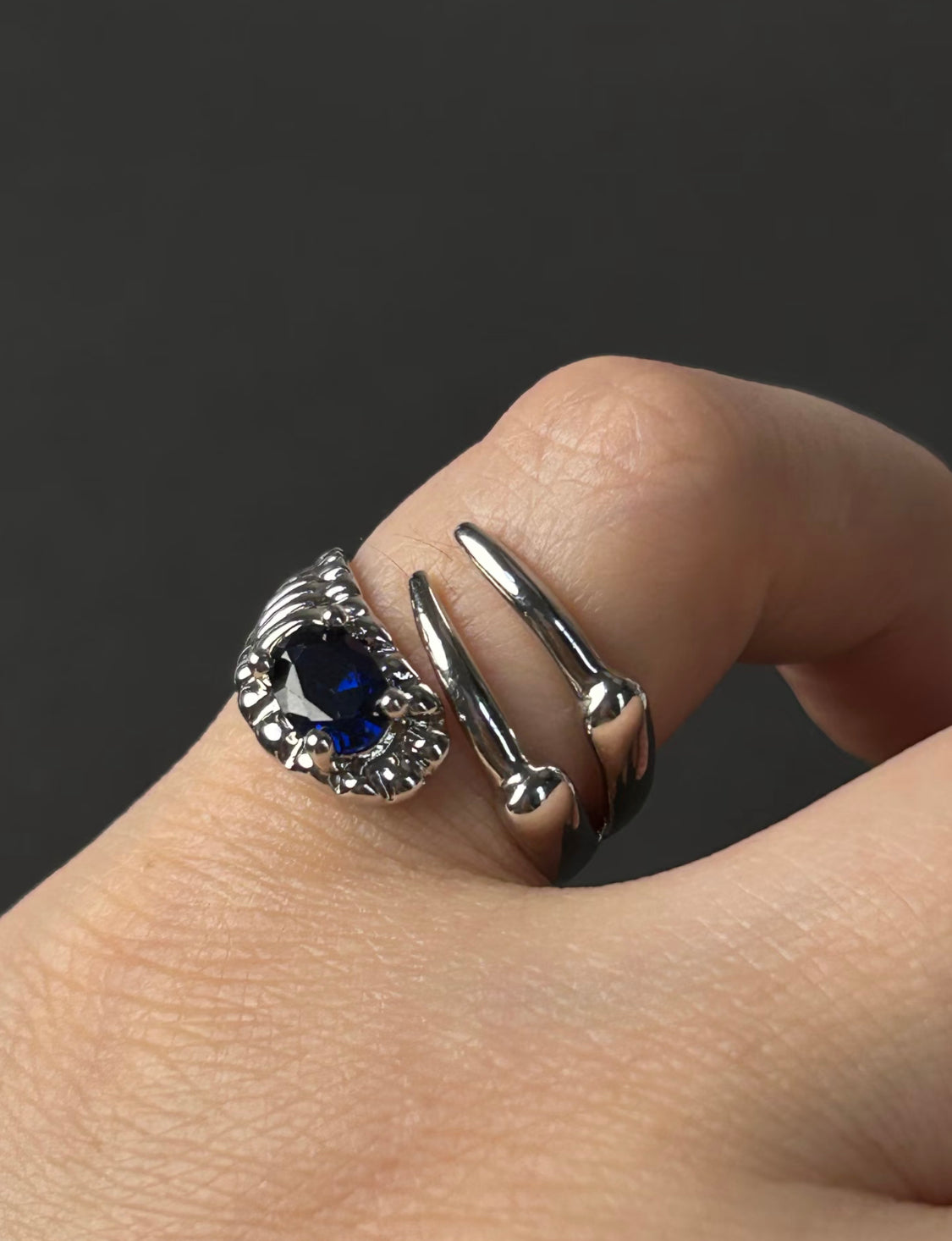 Gothic Dragon Claw Blue Sapphire Ring
