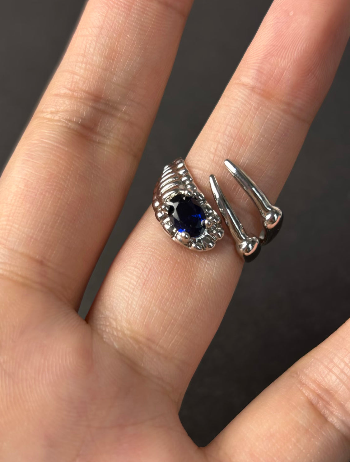 Gothic Dragon Claw Blue Sapphire Ring